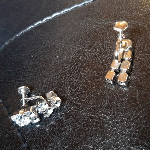 Silver Rhinestone Clip On Earrings - Picture 5 of 6